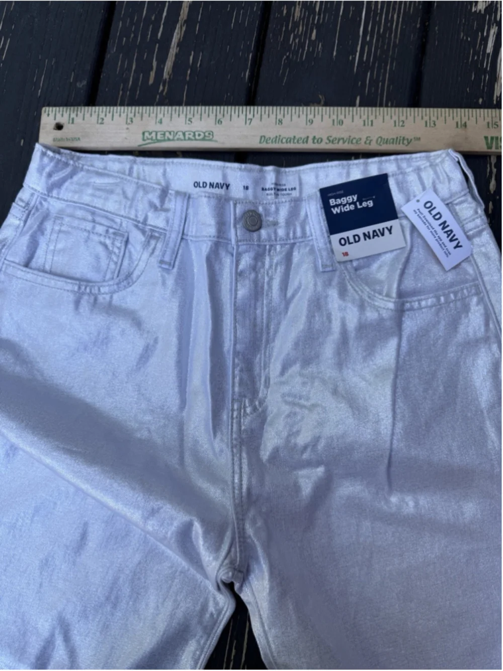 NWT Old Navy Girls Size 18 Silver Metallic Baggy Wide Leg Jeans Adjustable Waist